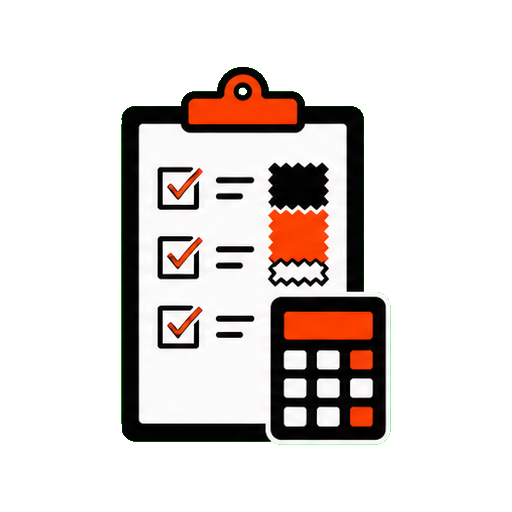 Quote scope checklist icon with material swatches and calculator