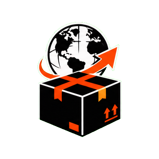 Export shipment icon with carton, globe, and international route arrow