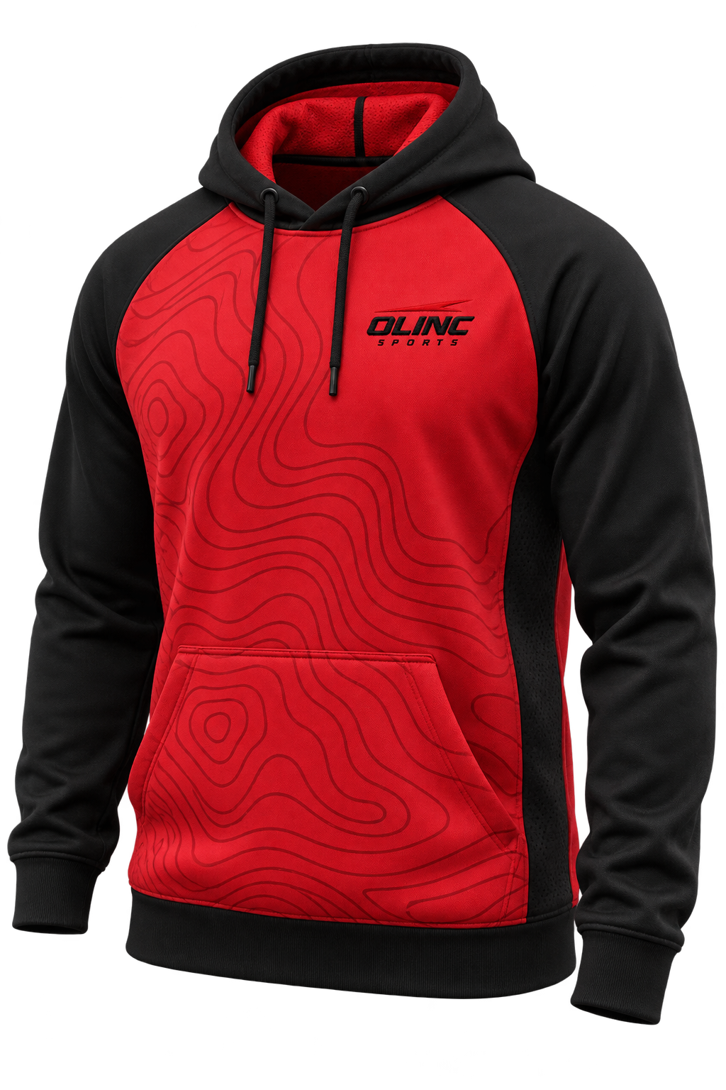 Red and black Olinc custom team hoodie