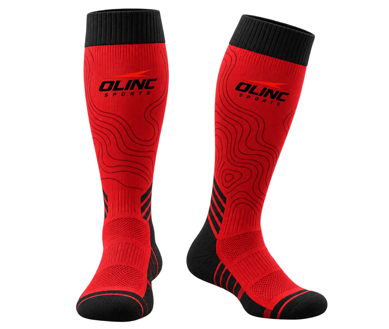 Pair of red and black Olinc custom team socks