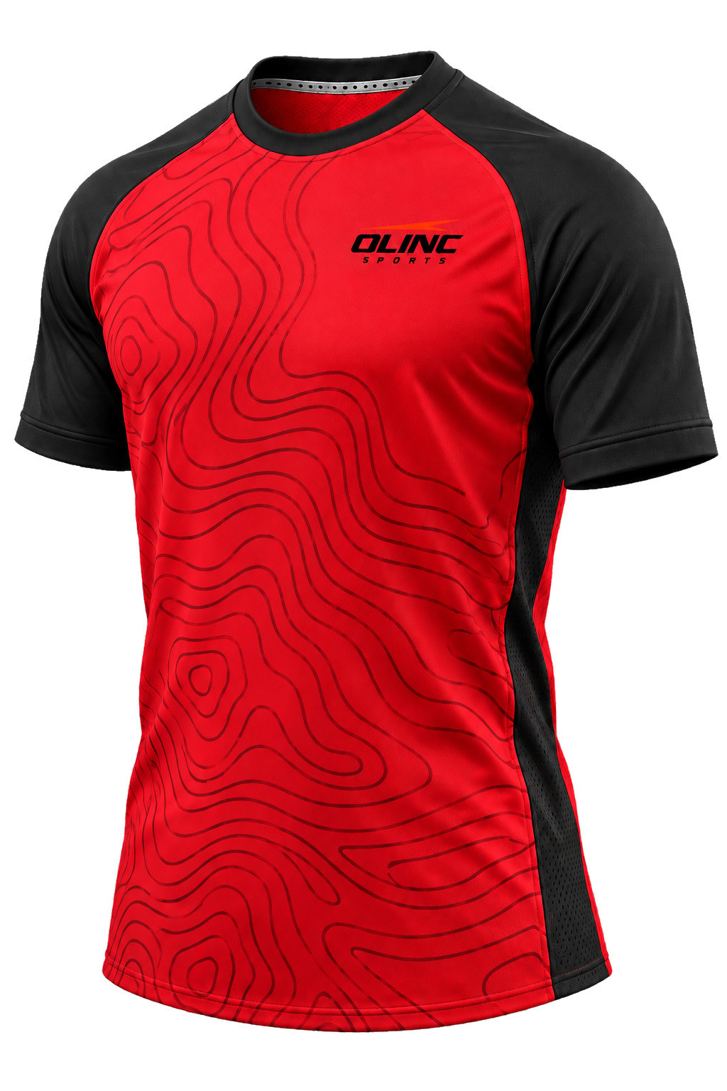 Red and black Olinc custom match jersey