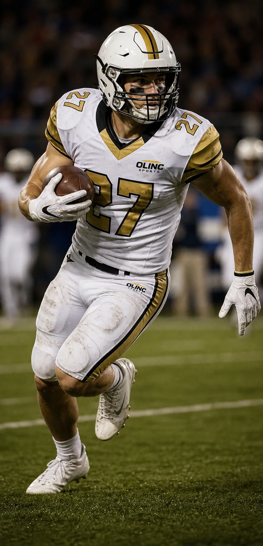 American football player wearing Olinc Sports uniform