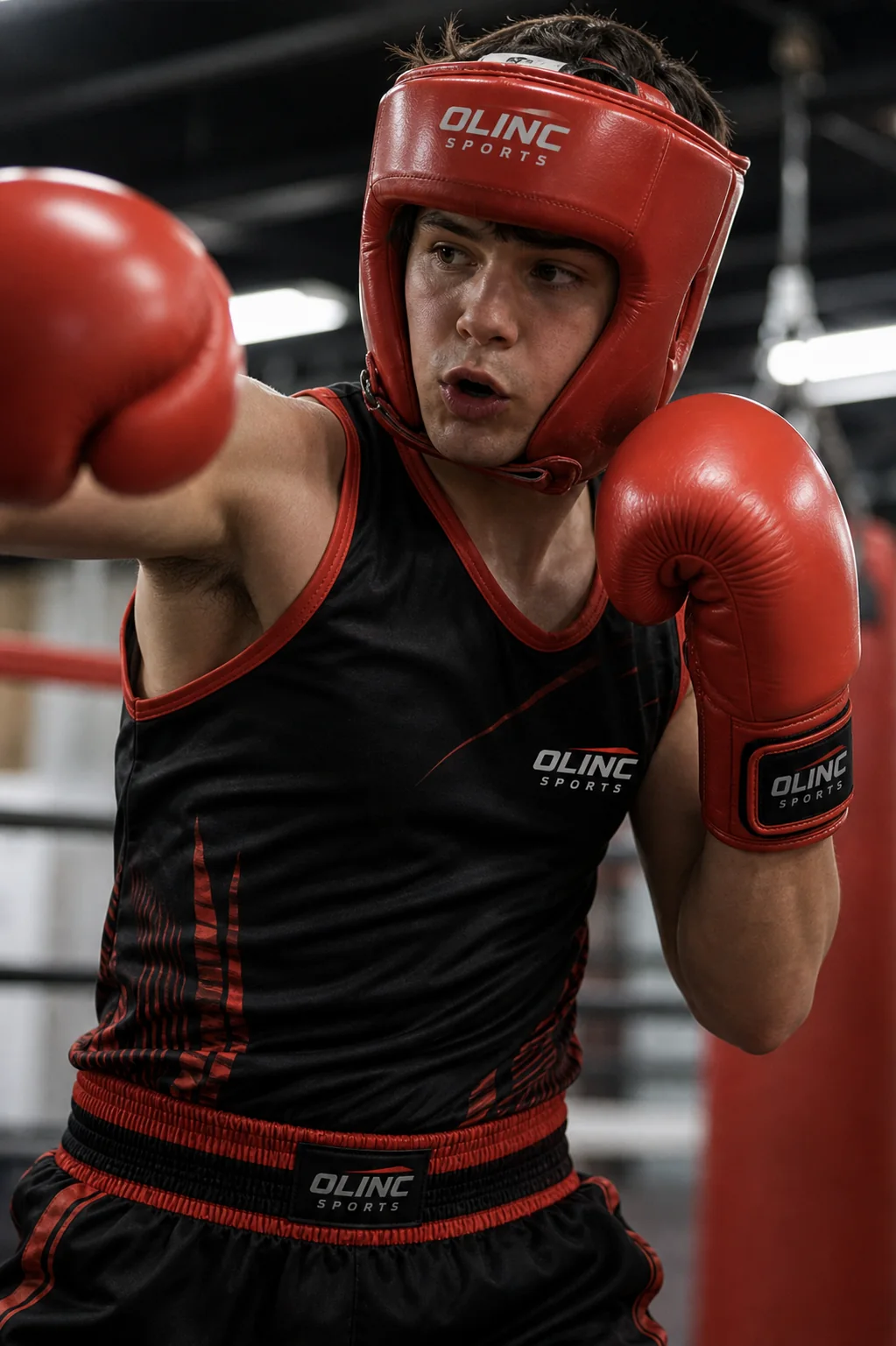 Boxing athlete wearing Olinc Sports training gear