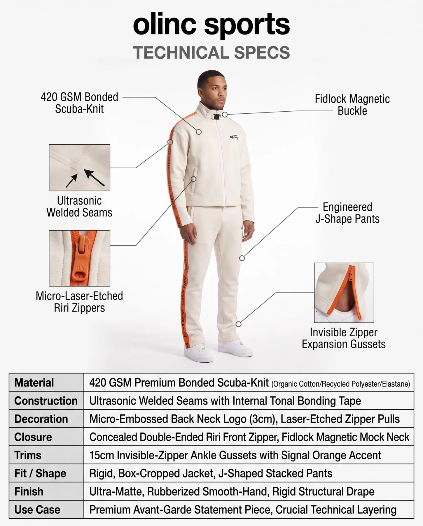 Olinc Sports 420 GSM Architectural Bonded-Scuba Tracksuit product view 5 for custom manufacturing