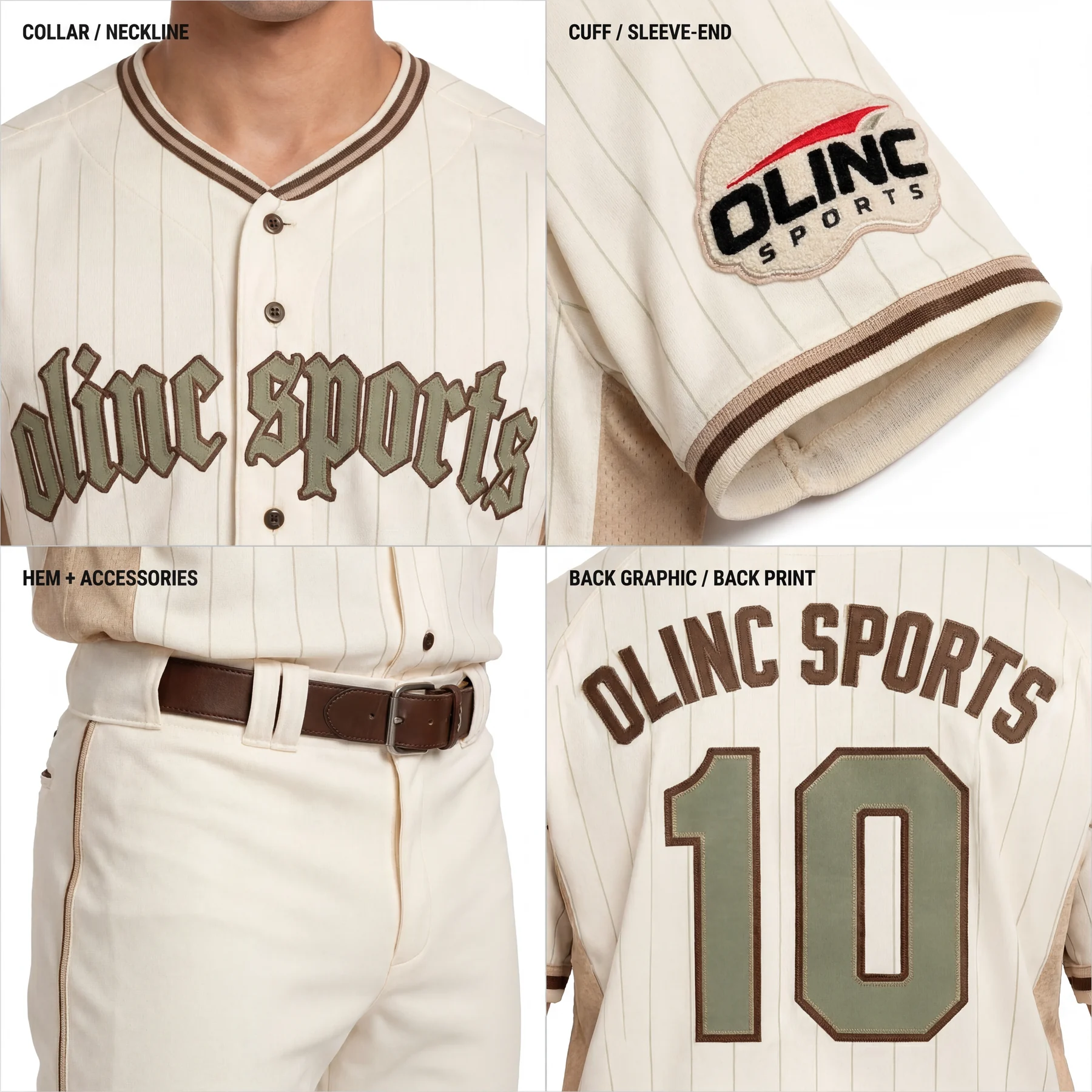 Olinc Sports Heritage Pinstripe Baseball Jersey product view 4 for Baseball custom manufacturing