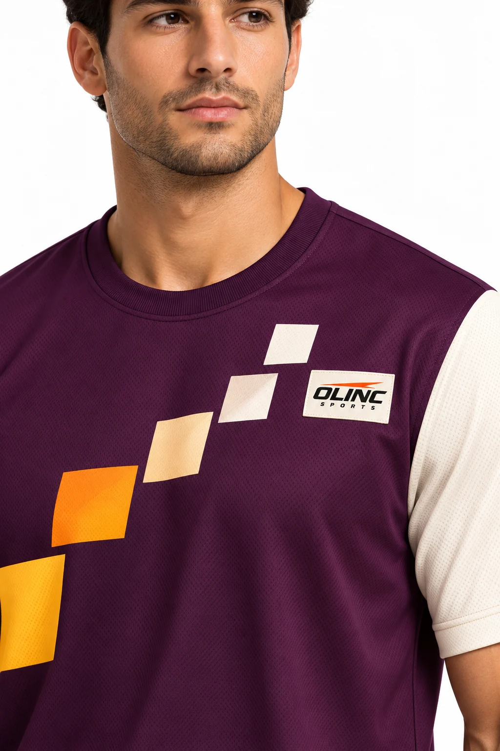 Basketball Rebound Shooting Set zoom design visualization showing deep aubergine body, ivory sleeves and bright marigold shorts side panels