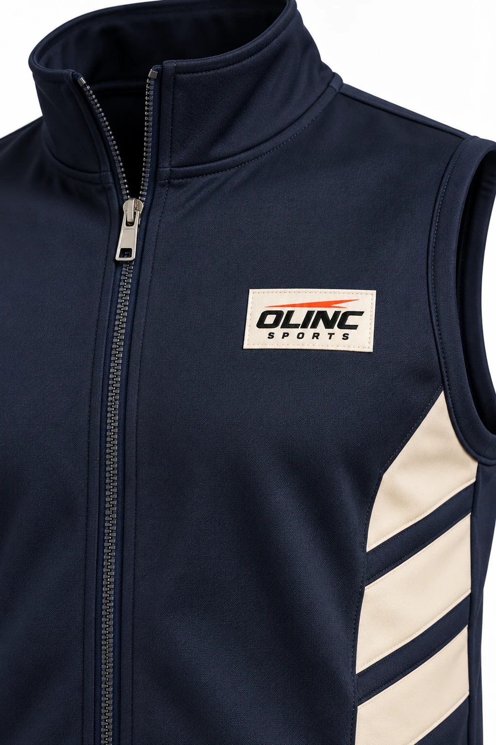 Tracksuit Portico Vest Set zoom design visualization of deep ink vest, muted sage trousers and sand side inserts