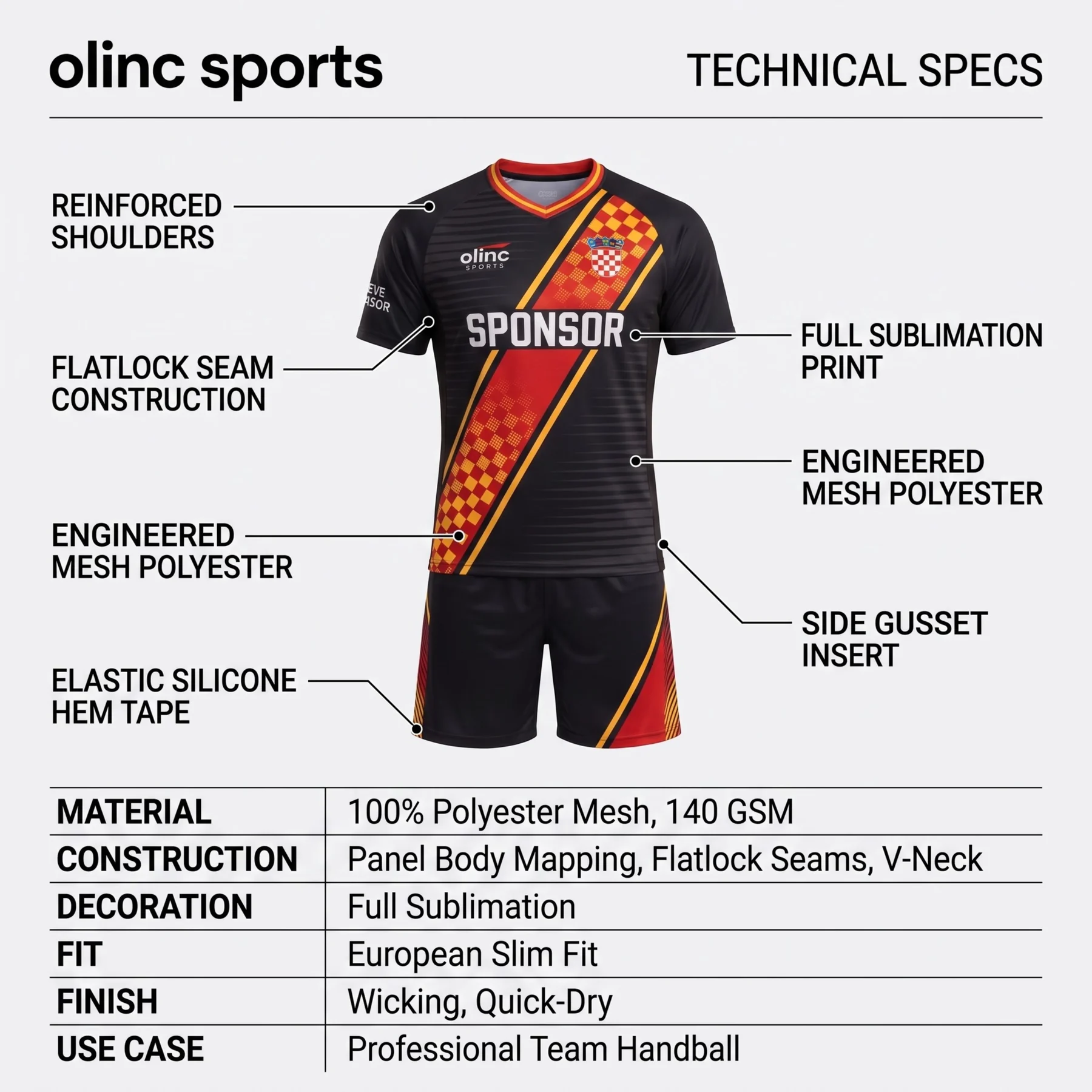 Olinc Sports 150 GSM Slim-Fit Handball Jersey product view 5 for custom manufacturing