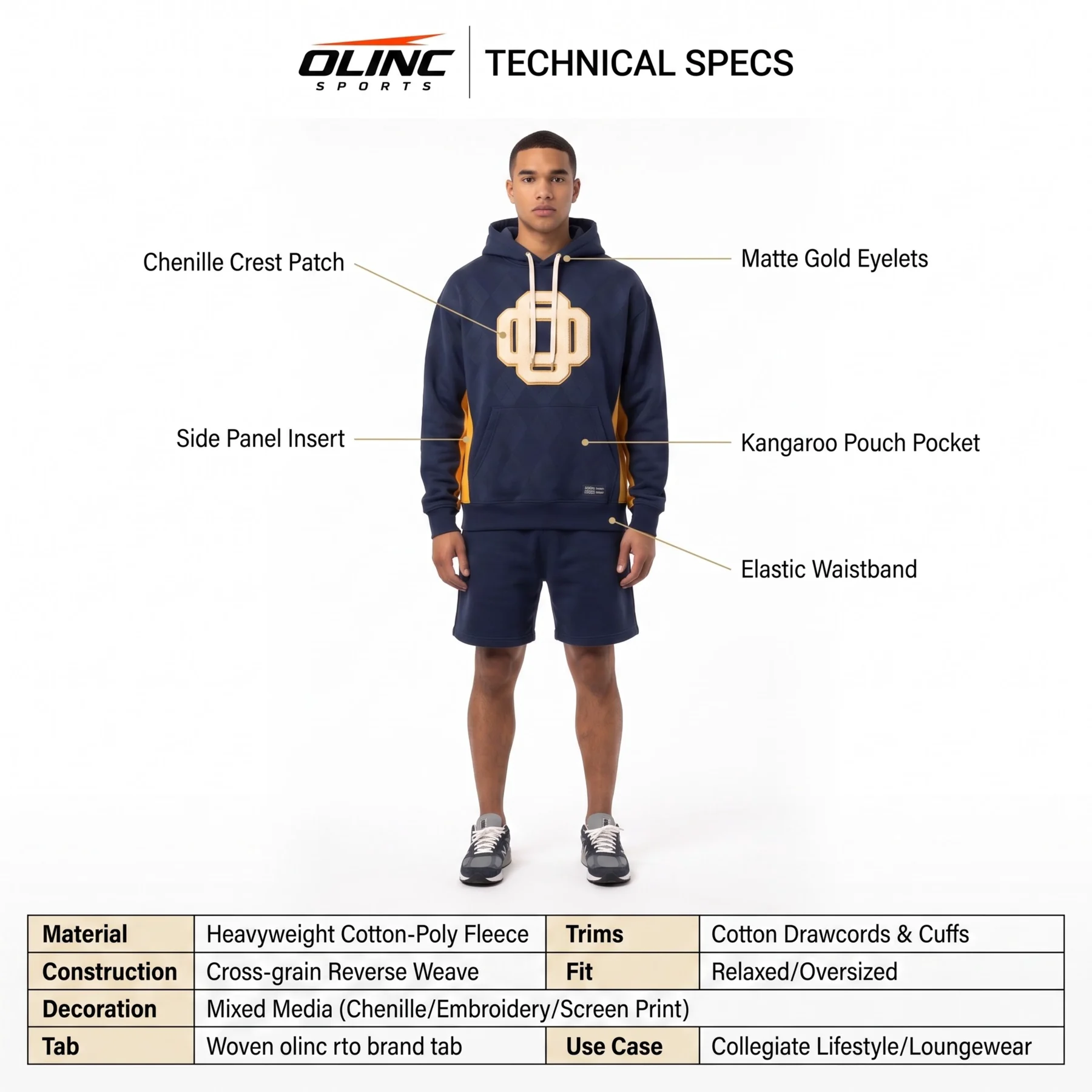 Olinc Sports 400 GSM Chenille Embroidery Oversized Hoodie product view 5 for custom manufacturing