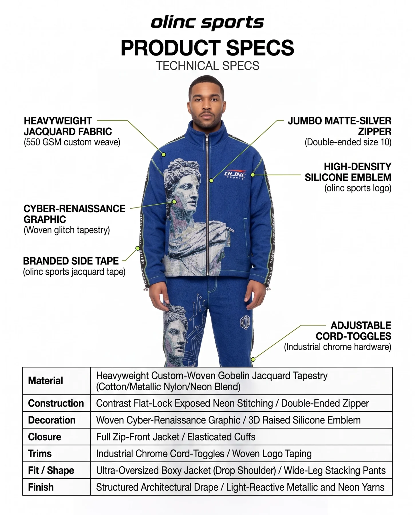 Olinc Sports 550 GSM Tapestry Jacquard Tracksuit product view 5 for custom manufacturing