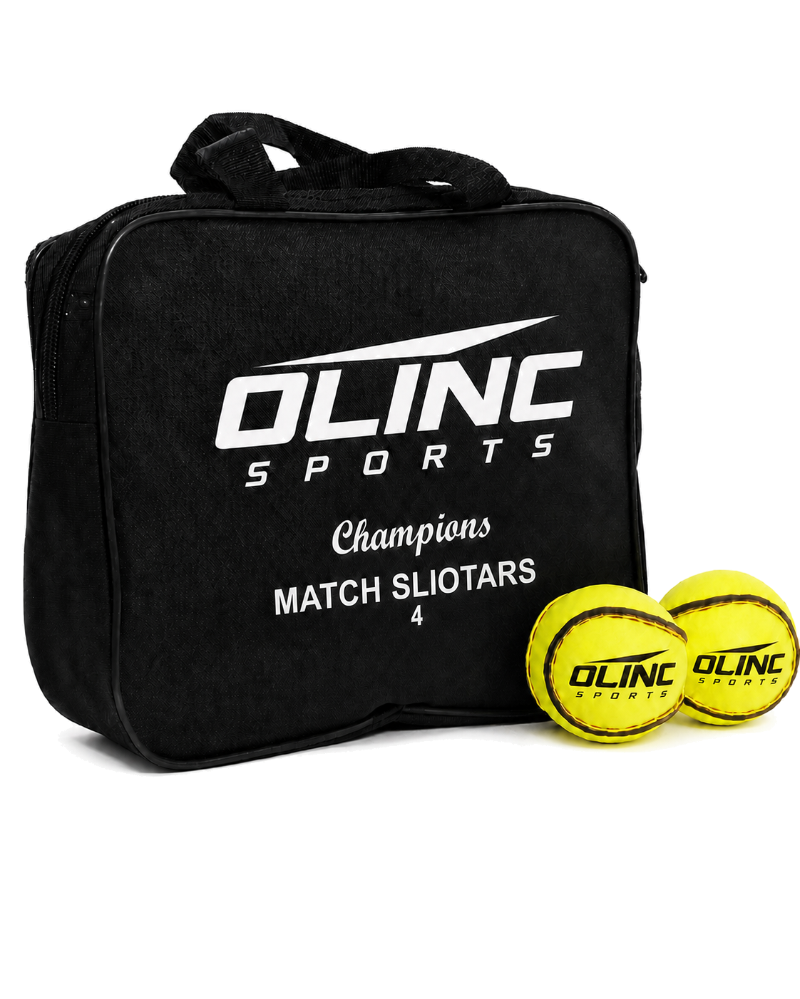 Olinc Sports Champions Match Sliotars set with black carry bag and two yellow sliotars