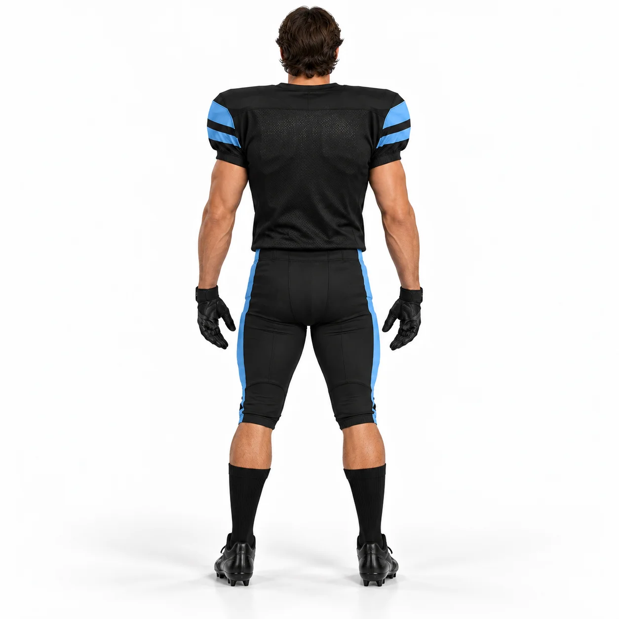 American Football Endzone Set back design view showing black base, ice-blue shoulder bars and white number fields