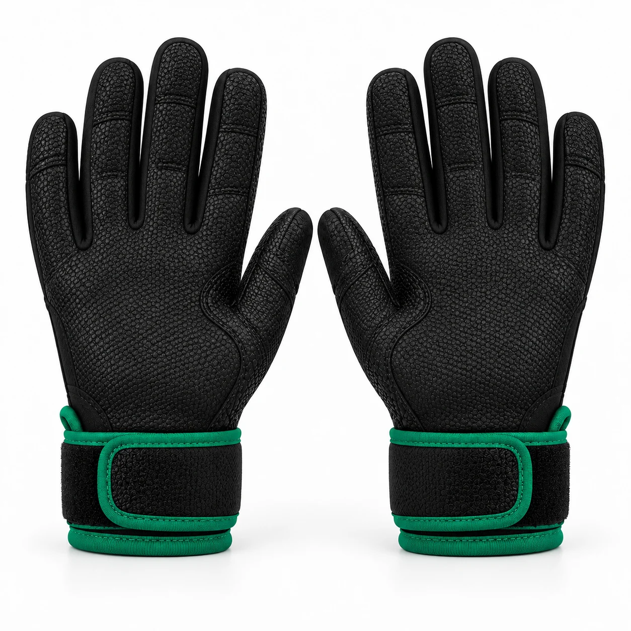 Gaelic Football Touchline Gloves back design view showing black palm and backhand with emerald wrist binding