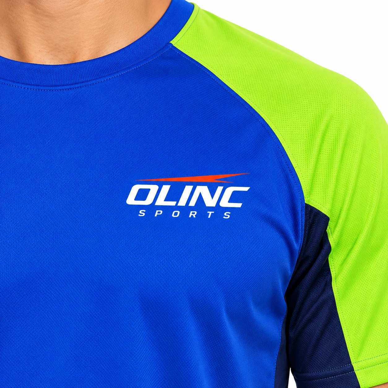 Handball Pivot Raglan Jersey zoom design view showing royal-blue body, lime raglan sleeves and navy underarm inserts