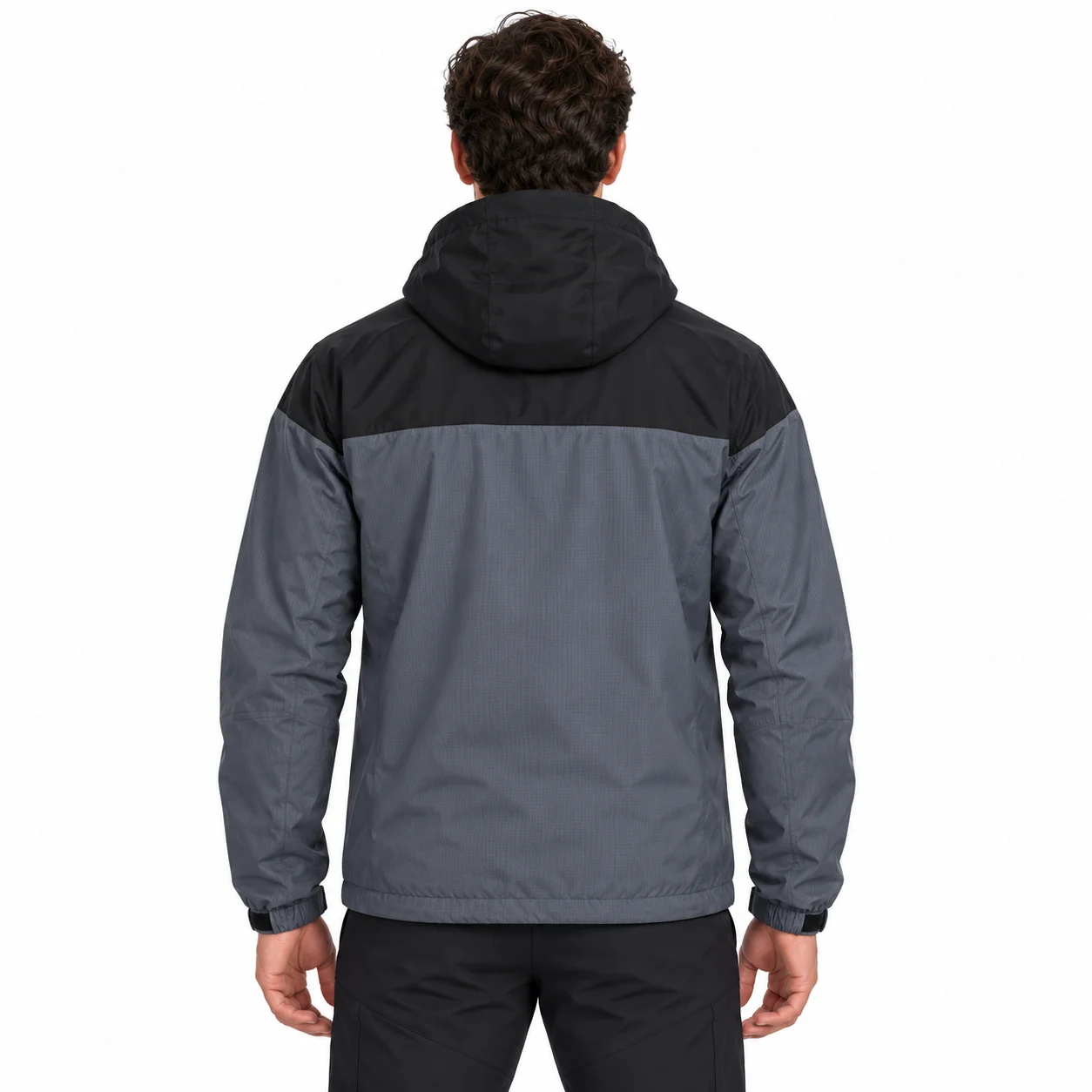 Sideline Ripstop Jacket back design view showing slate shell, black shoulders and muted-yellow zipper detail