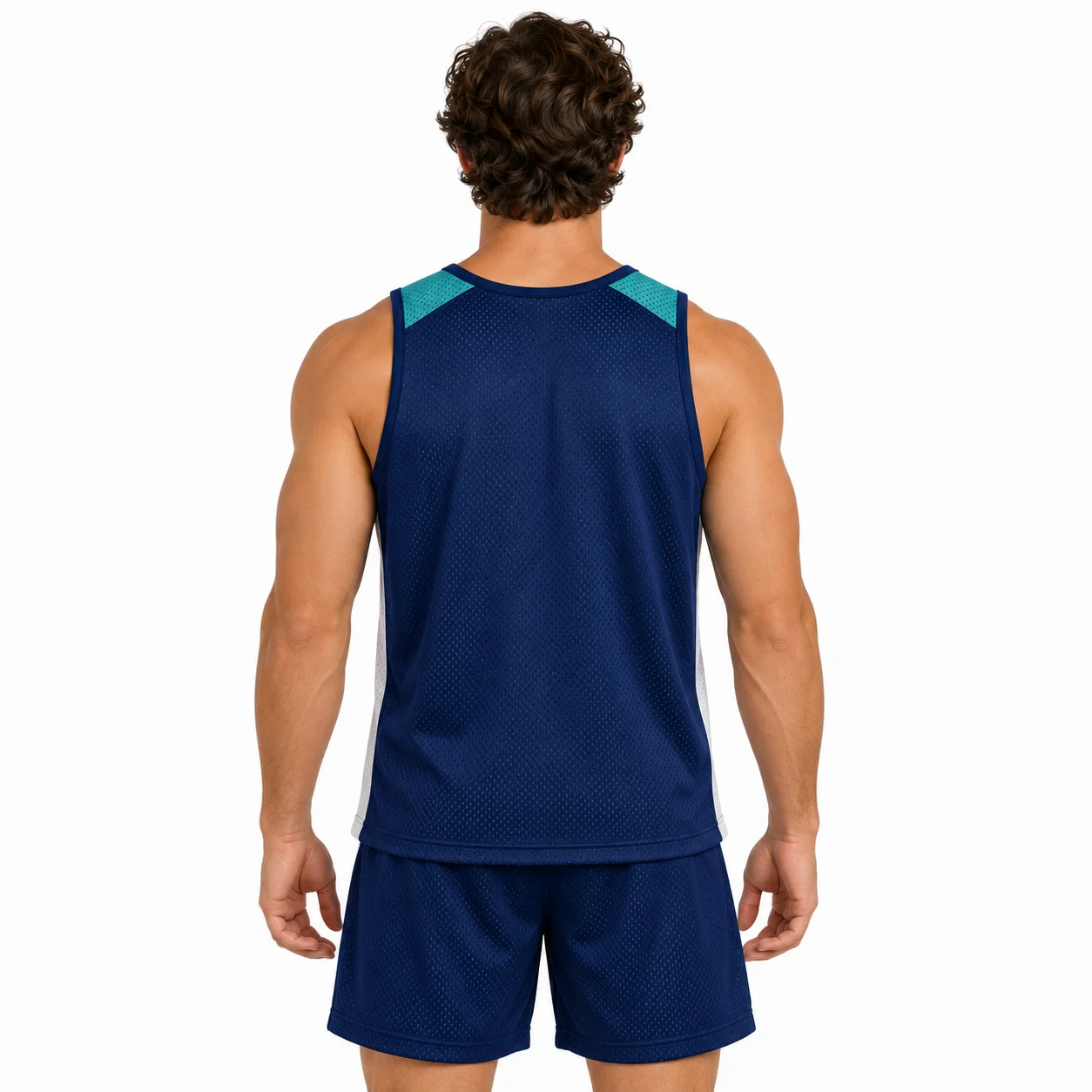 Lacrosse Switchback Reversible Jersey back design view showing navy face and white reverse with teal shoulder identifiers