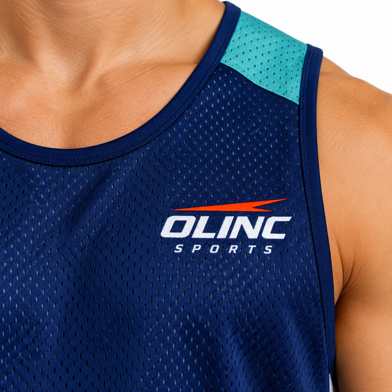 Lacrosse Switchback Reversible Jersey zoom design view showing navy face and white reverse with teal shoulder identifiers
