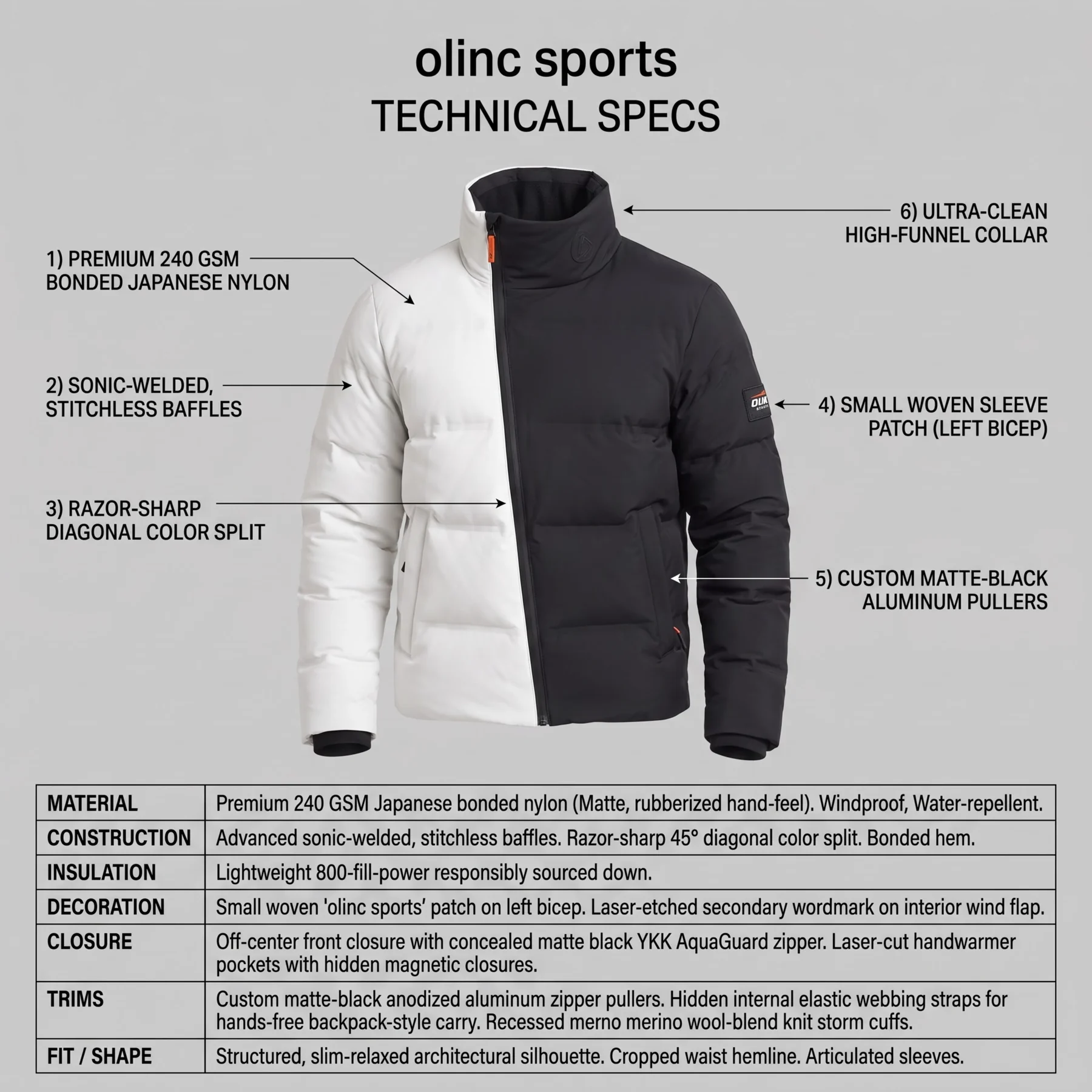 Olinc Sports Sonic-Welded 800-Fill Puffer Jacket product view 5 for custom manufacturing