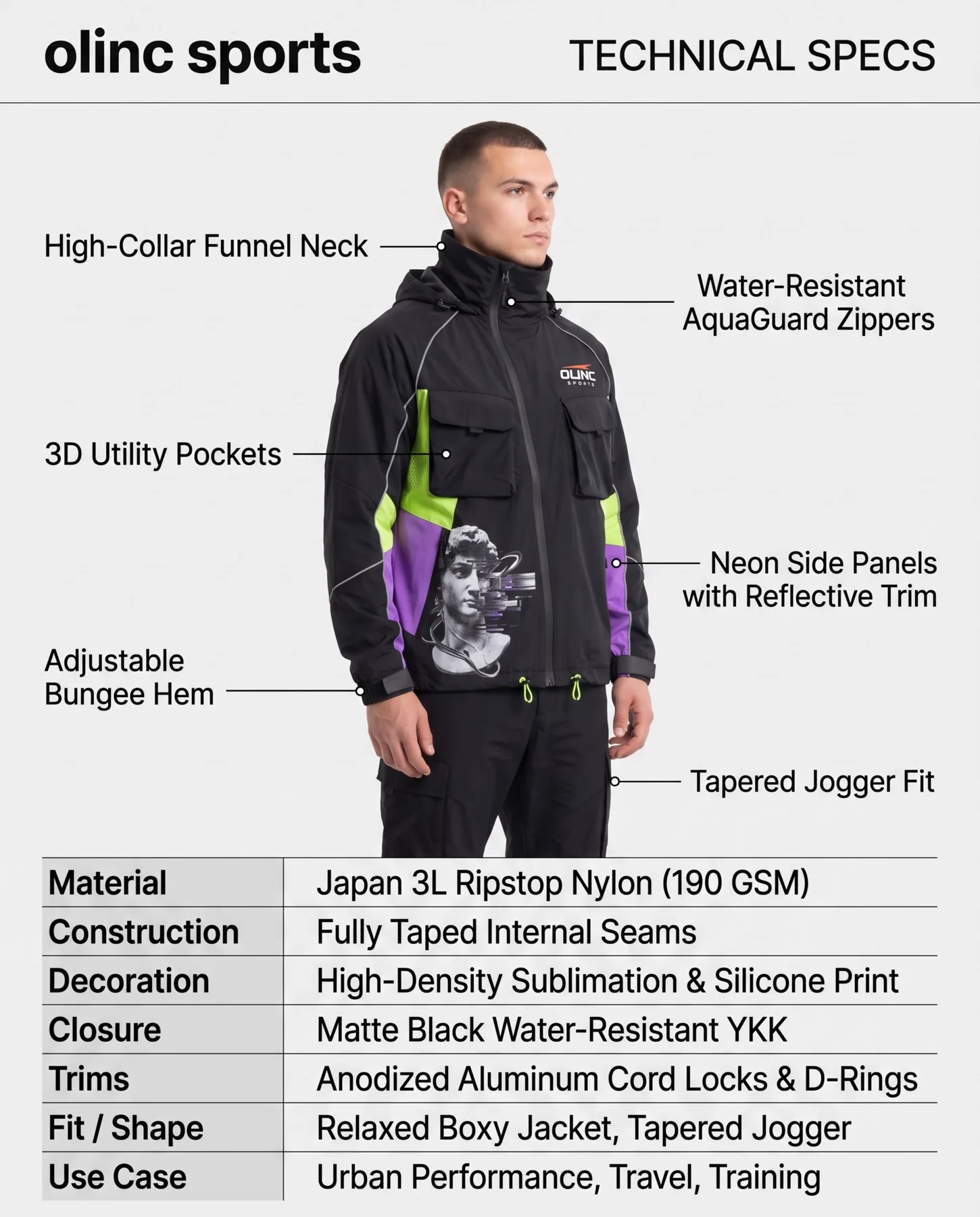 Olinc Sports 190 GSM Technical Ripstop Windbreaker product view 5 for custom manufacturing