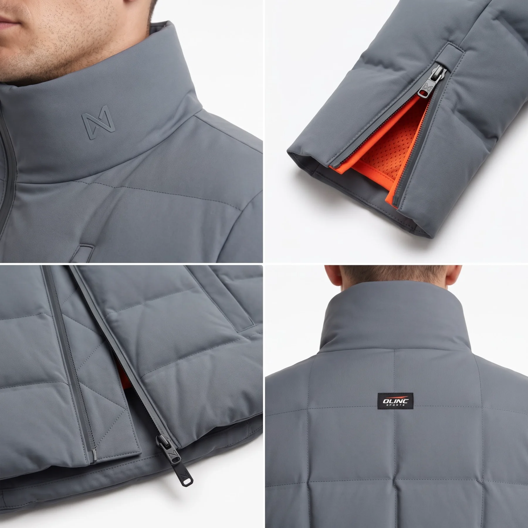 Olinc Sports 280 GSM Thermal-Bonded Dual-Zip Puffer Jacket product view 4 for custom manufacturing